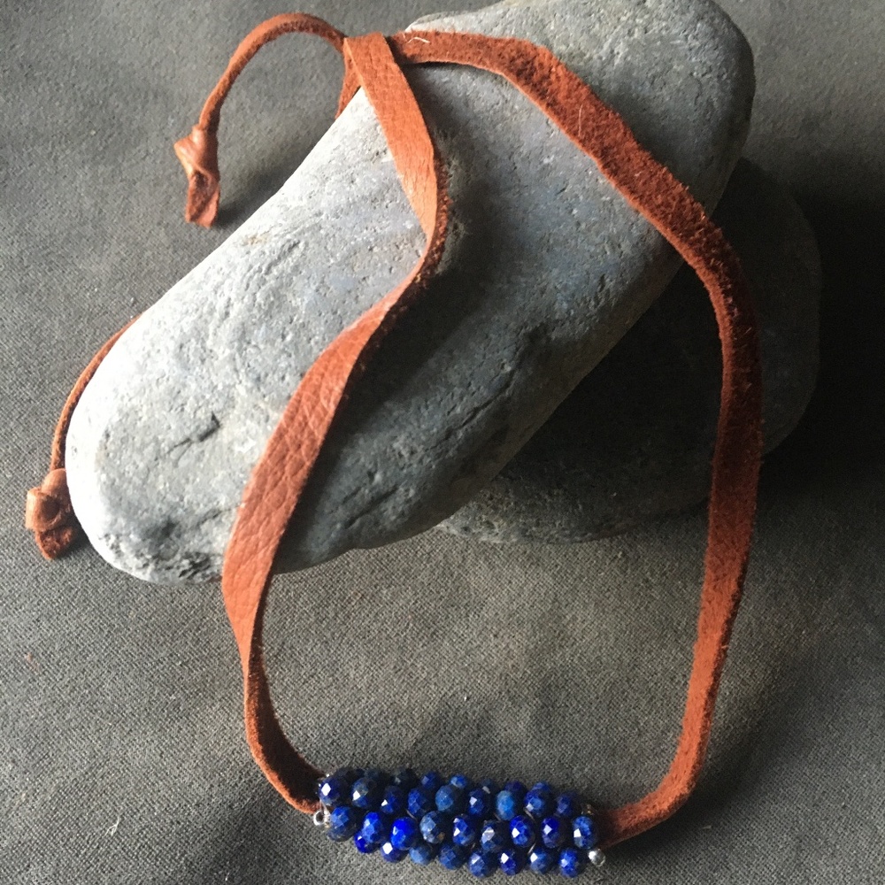 Sundance style beaded on leather necklace